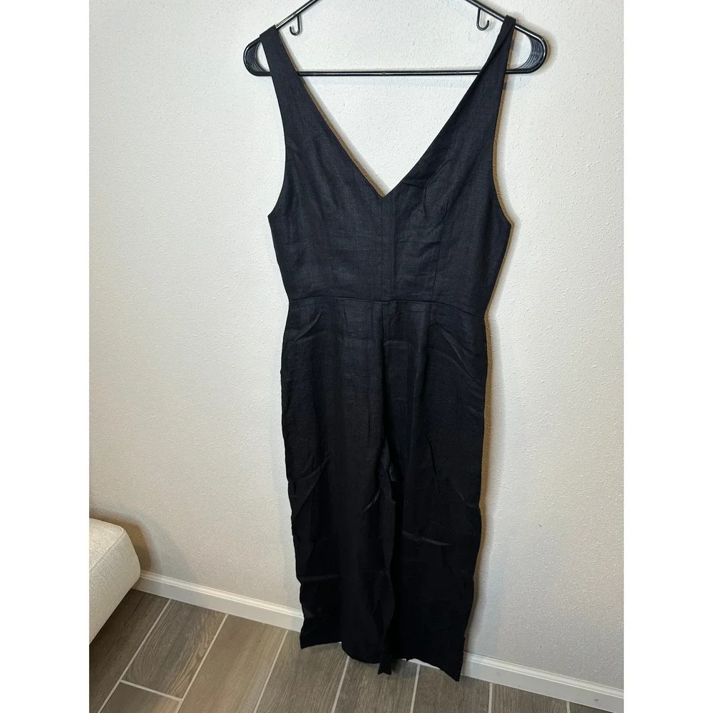 Reformation Black Linen Button Front V-Neck Wide Leg Jumpsuit Womens Size‎ 4